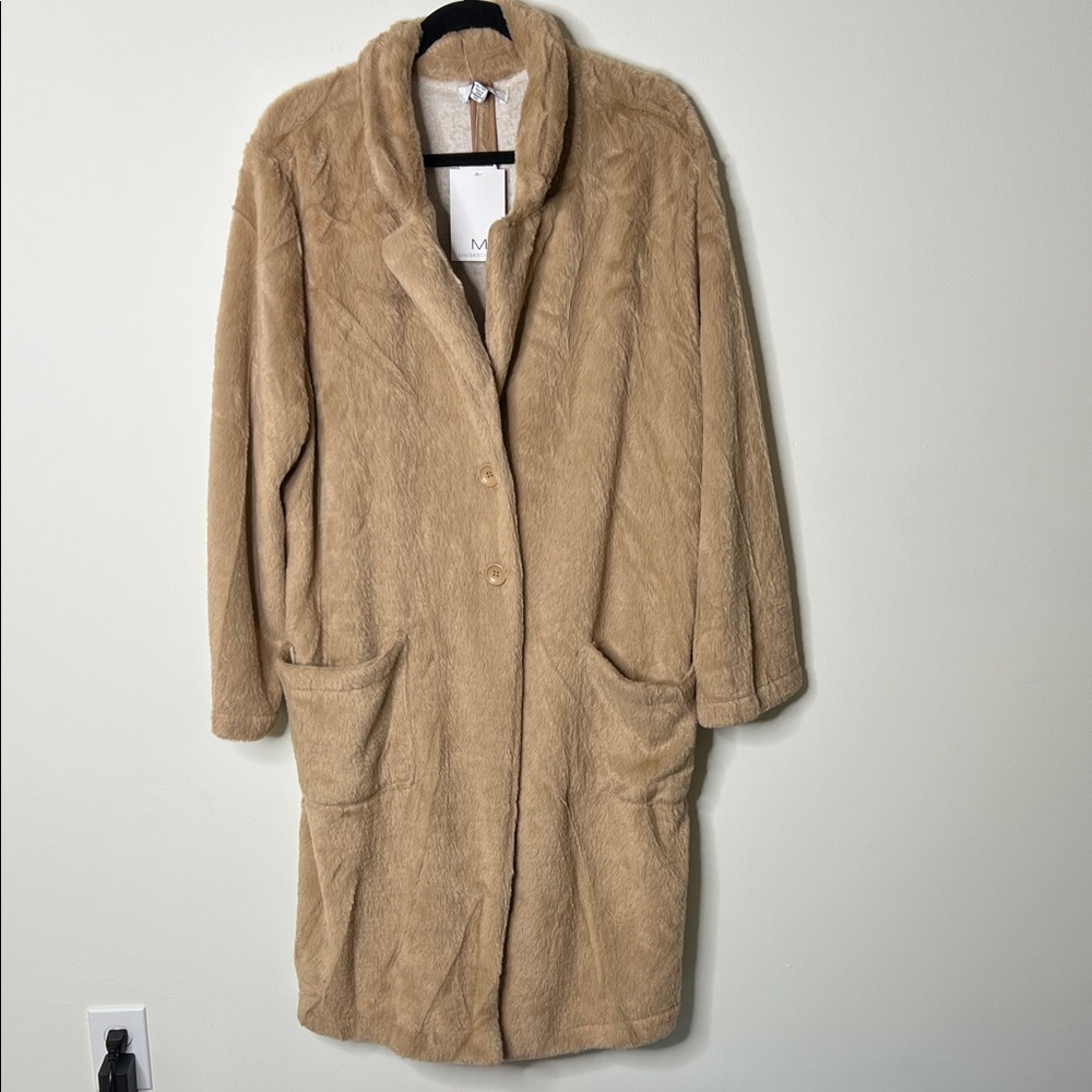 Magaschoni Camel Faux Fur Coat Long Teddy Jacket NWT